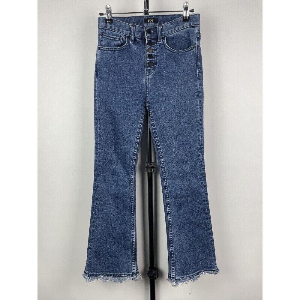 BDG Medium Blue Wash Exposed Button Fly Denim Crop Flare Jeans Size 24